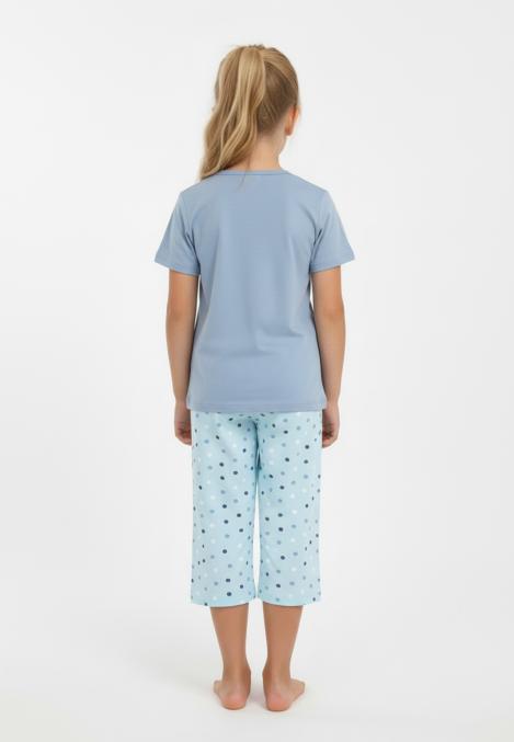 Pijama copii cu maneca scurta si pantaloni 3/4,culoare bleu, Engros